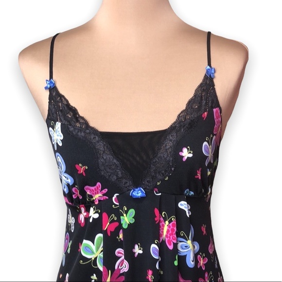 Betsey Johnson Intimates Slip Dress Chemise Butterfly Print Black Y2K Size M - Picture 7 of 16